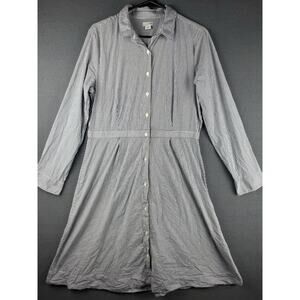 J.Crew Shirt Dress Womens 14 Navy White Striped Button Front Long Sleeve
